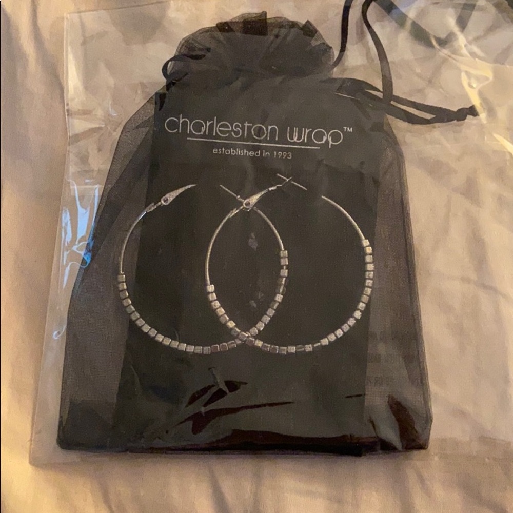 Charleston Wrap Cubed Silver Hoop earrings - new